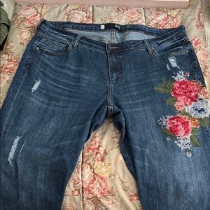 KUT Embroidered Floral Blue Jeans